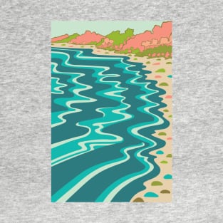 COASTLINE West Coast Coastal Beach Shoreline Outdoors Landscape in Turquoise Teal Blush Orange - UnBlink Studio by Jackie Tahara T-Shirt